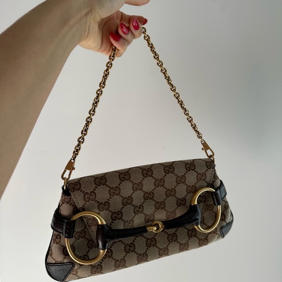 SOLD! Gucci Vintage Tom Ford GG Canvas Monogram Horsebit Chain Bag Brown - Picture 6 of 10